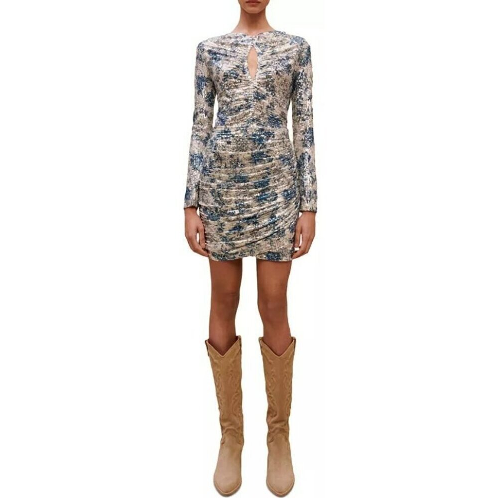 Maje $595 Sequins Mini Dress Raquine Blue Silver Size 40 Large